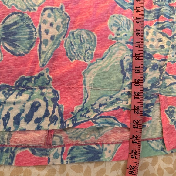 Lilly Pulitzer Mikela Pink Pout Barefoot Princess Blue Shells 100%Linen Shirt XS - Picture 15 of 15